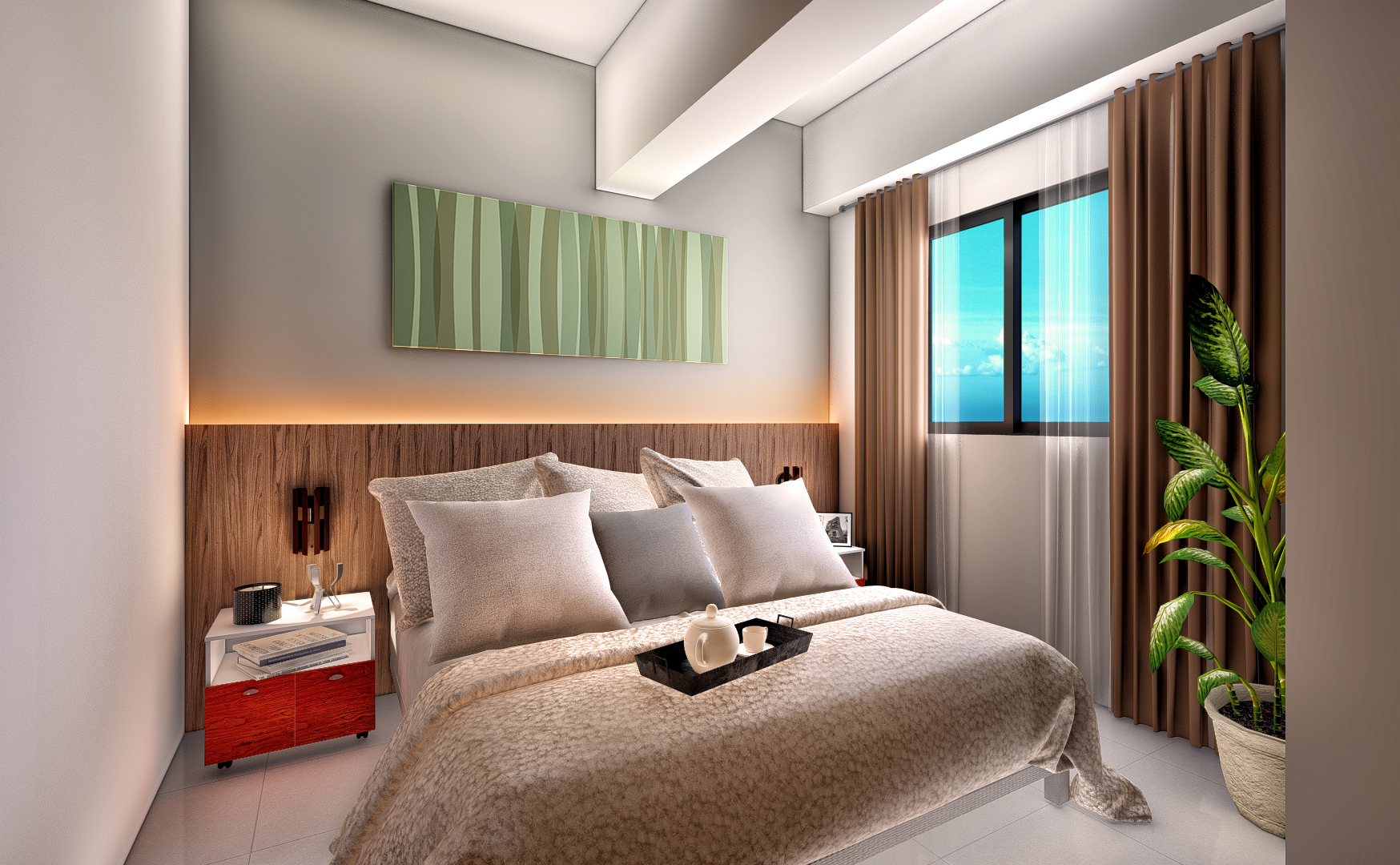 30 sqm bedroom detail with L-shape layout